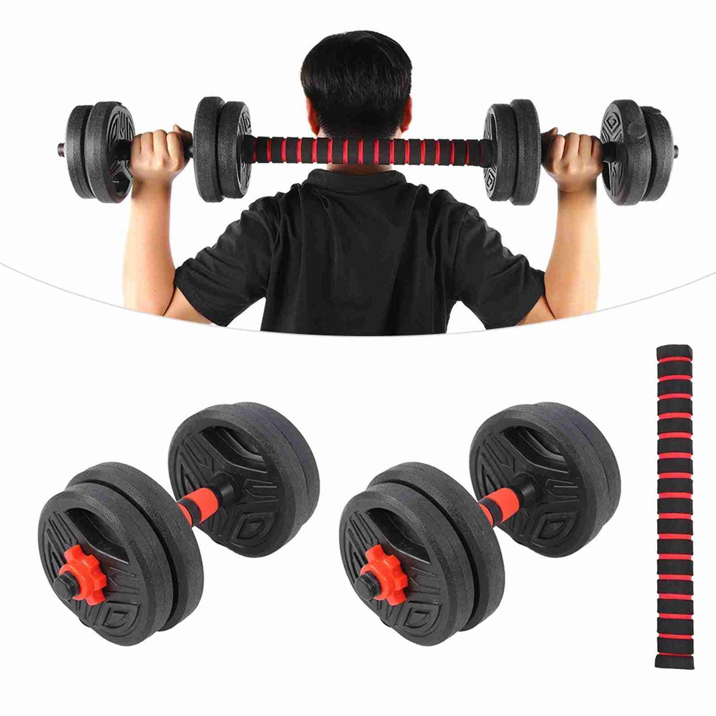 10kg Round Dumbbell Set with 40cm Connector \u2013 Adjustable Home Fitness Weights for Strength Training..