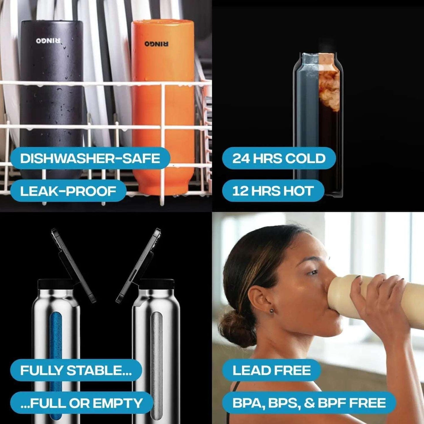 24oz Insulated Water Bottle – Leak-Proof, BPA-Free, 12-Hour Cold - Fit Plus Now