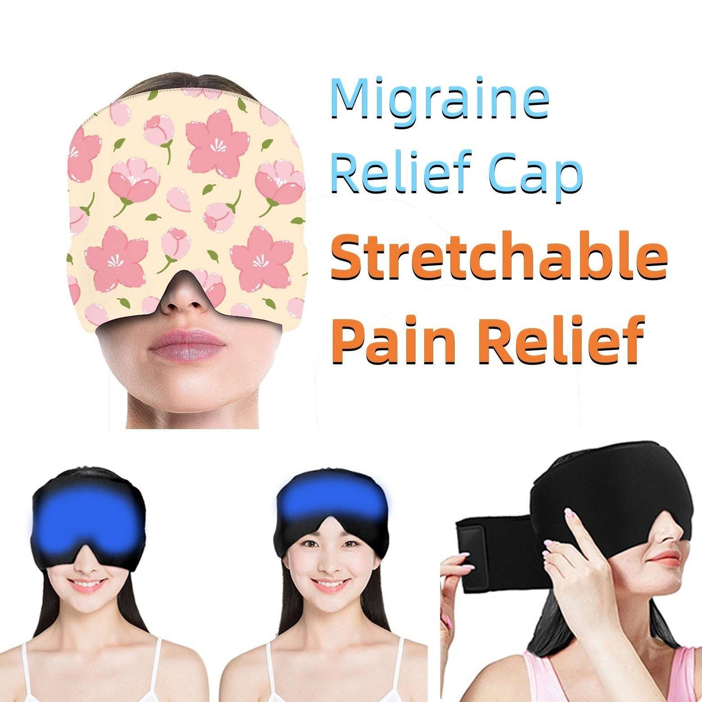 Printed Gel Ice Cap for Migraines – Cold Therapy Head Wrap & Ice Mask for Headache Relief.