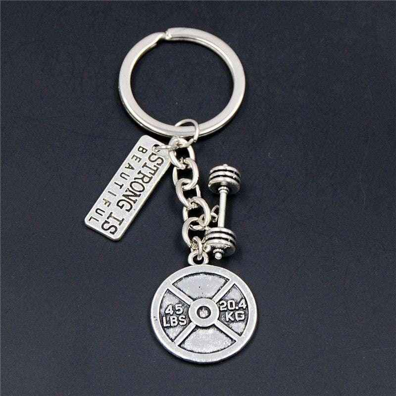 Dumbbell Barbell Keychain – Fitness Gym Key Ring