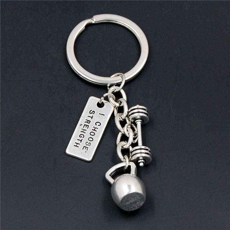 Dumbbell Barbell Keychain – Fitness Gym Key Ring