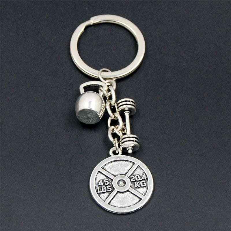 Dumbbell Barbell Keychain – Fitness Gym Key Ring