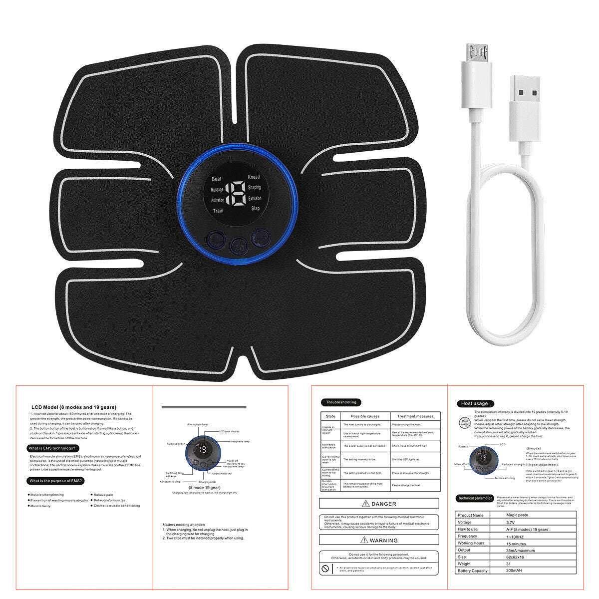 Rechargeable Electric Muscle Toner ABS Trainer. - Fit Plus Now