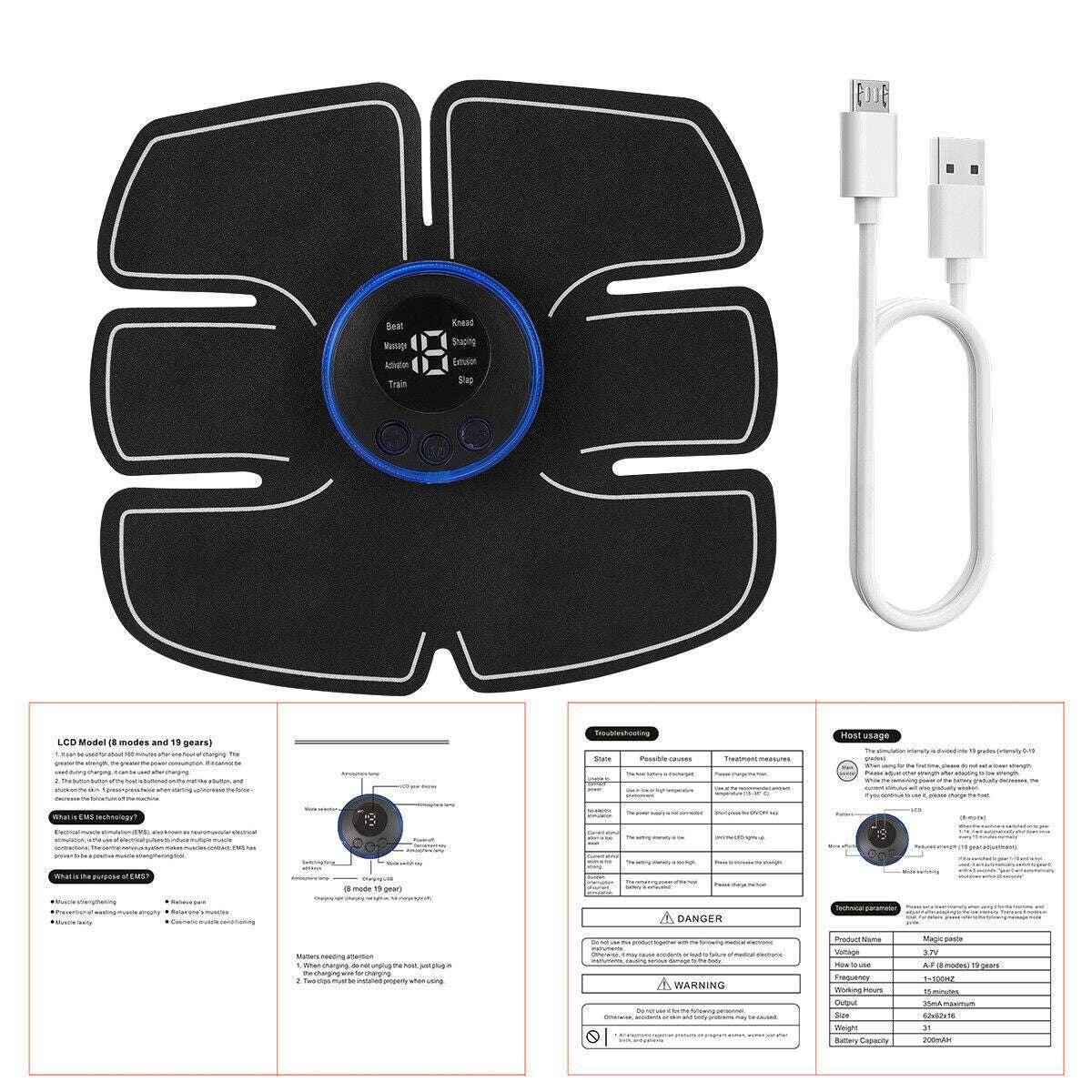 Rechargeable EMS ABS Muscle Toner – Portable Ab Stimulator & Core Trainer.