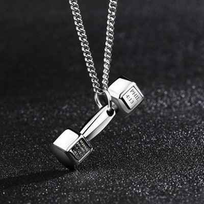 Titanium Barbell Necklace – Stylish Fitness Dumbbell Pendant for Men & Women.
