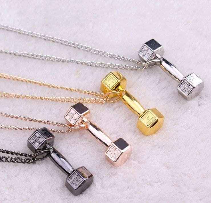 Titanium Barbell Necklace – Stylish Fitness Dumbbell Pendant for Men & Women.
