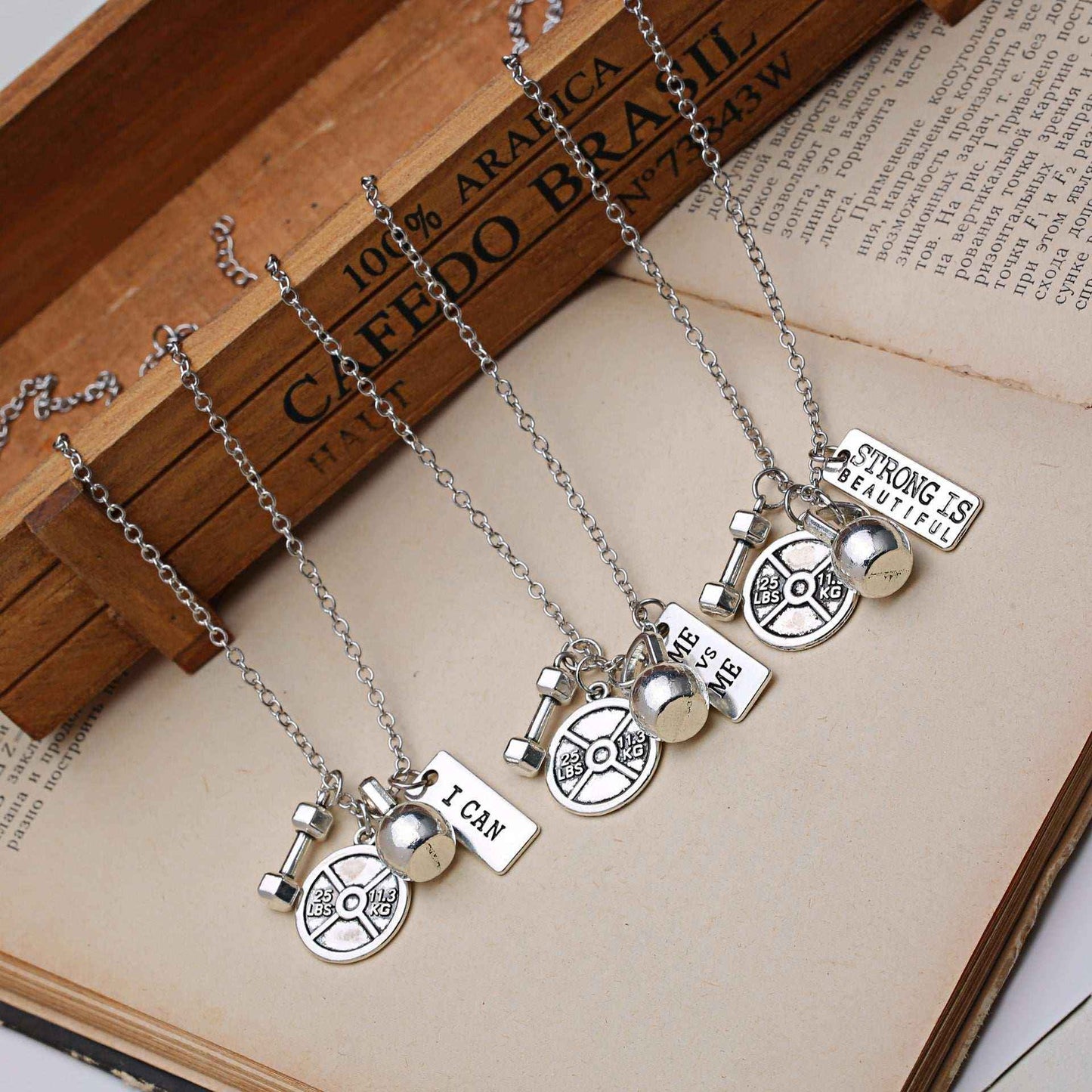 Titanium Steel Dumbbell & Barbell Pendant Necklace – Stylish Gym Jewelry for Fitness Lovers.