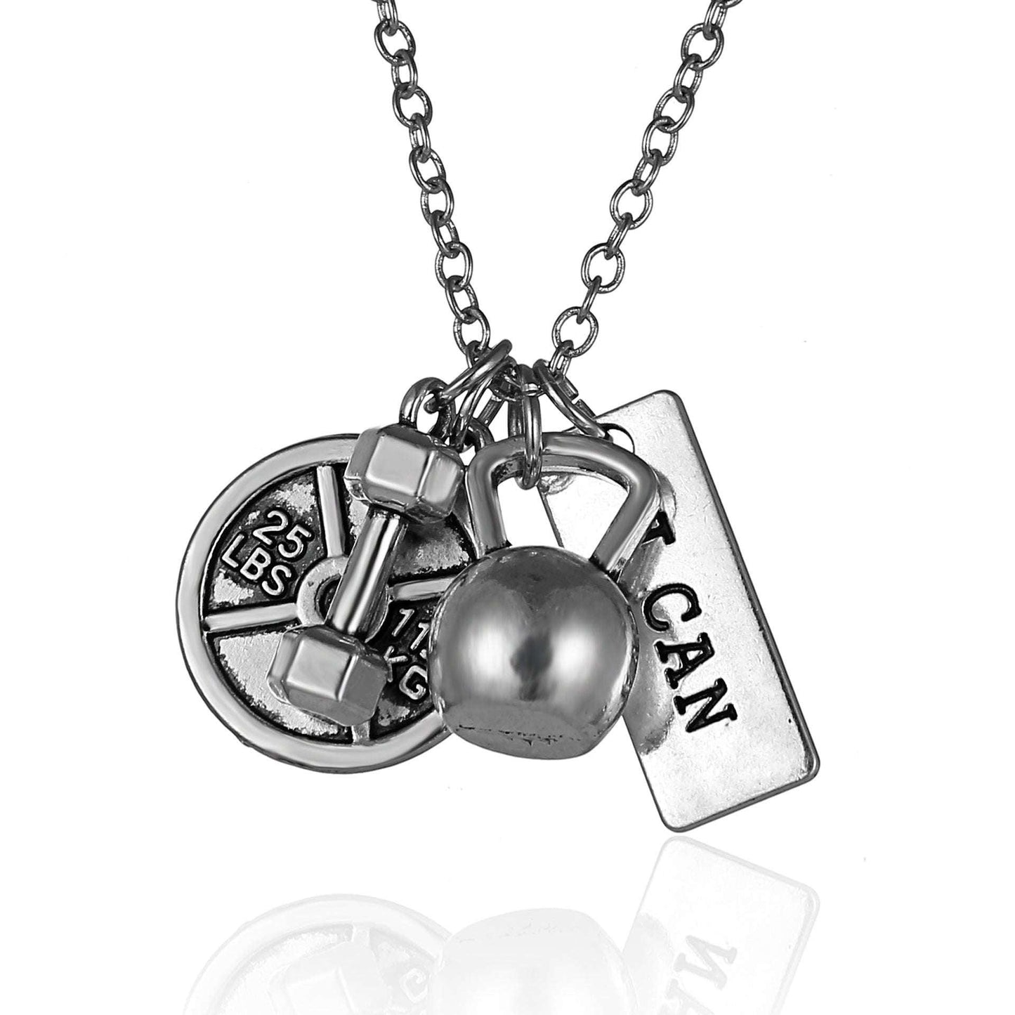 Titanium Steel Dumbbell & Barbell Pendant Necklace – Stylish Gym Jewelry for Fitness Lovers. - Fit Plus Now