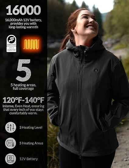 Women’s Heated Winter Coat – Soft Shell Jacket with 12V Battery for Cold Weather