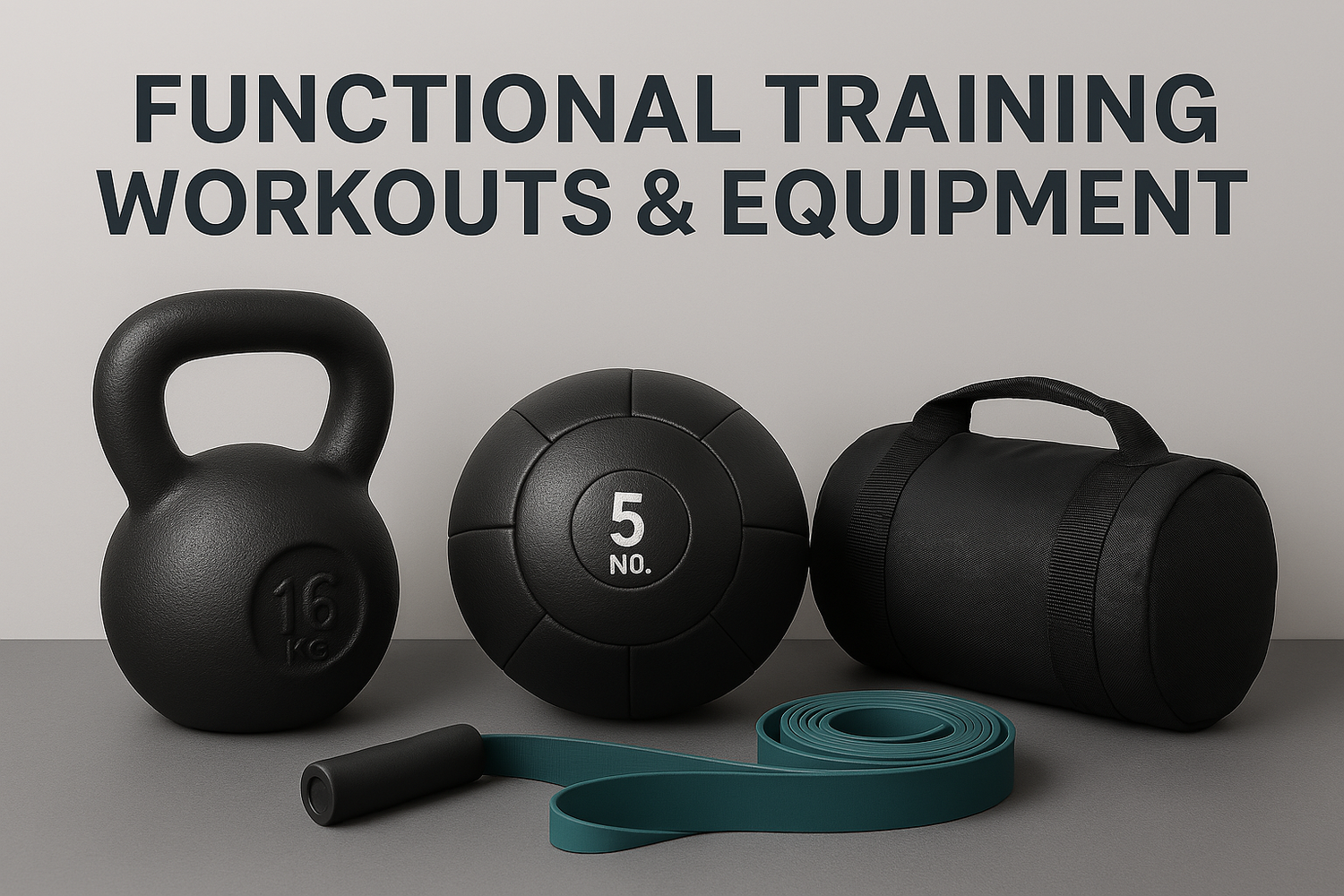 Home functional training equipment including kettlebells, medicine balls, resistance bands, and fitness tools
