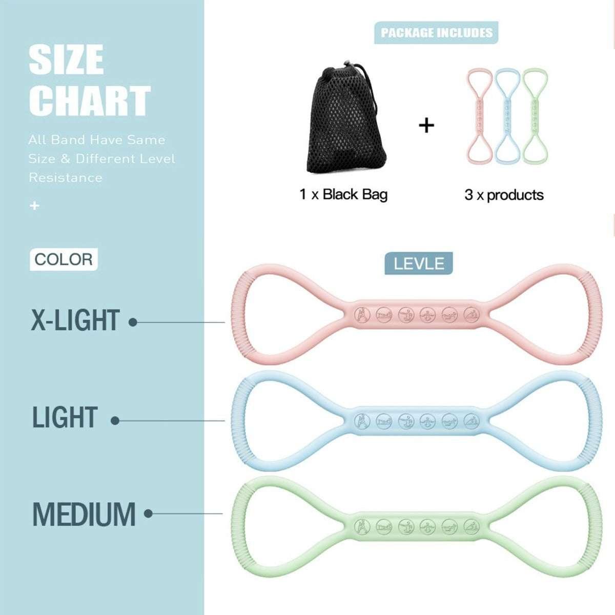 8-Shape Resistance Bands – Set of 3 for Yoga, Home Workouts, Legs & Glutes Training. - Fit Plus Now