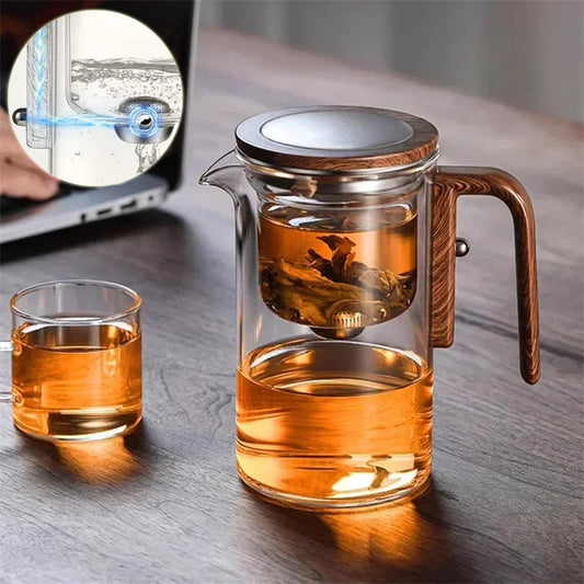 Magnetic Glass Tea Infuser Teapot with Wood Handle – One-Click Filtration - Fit Plus Now