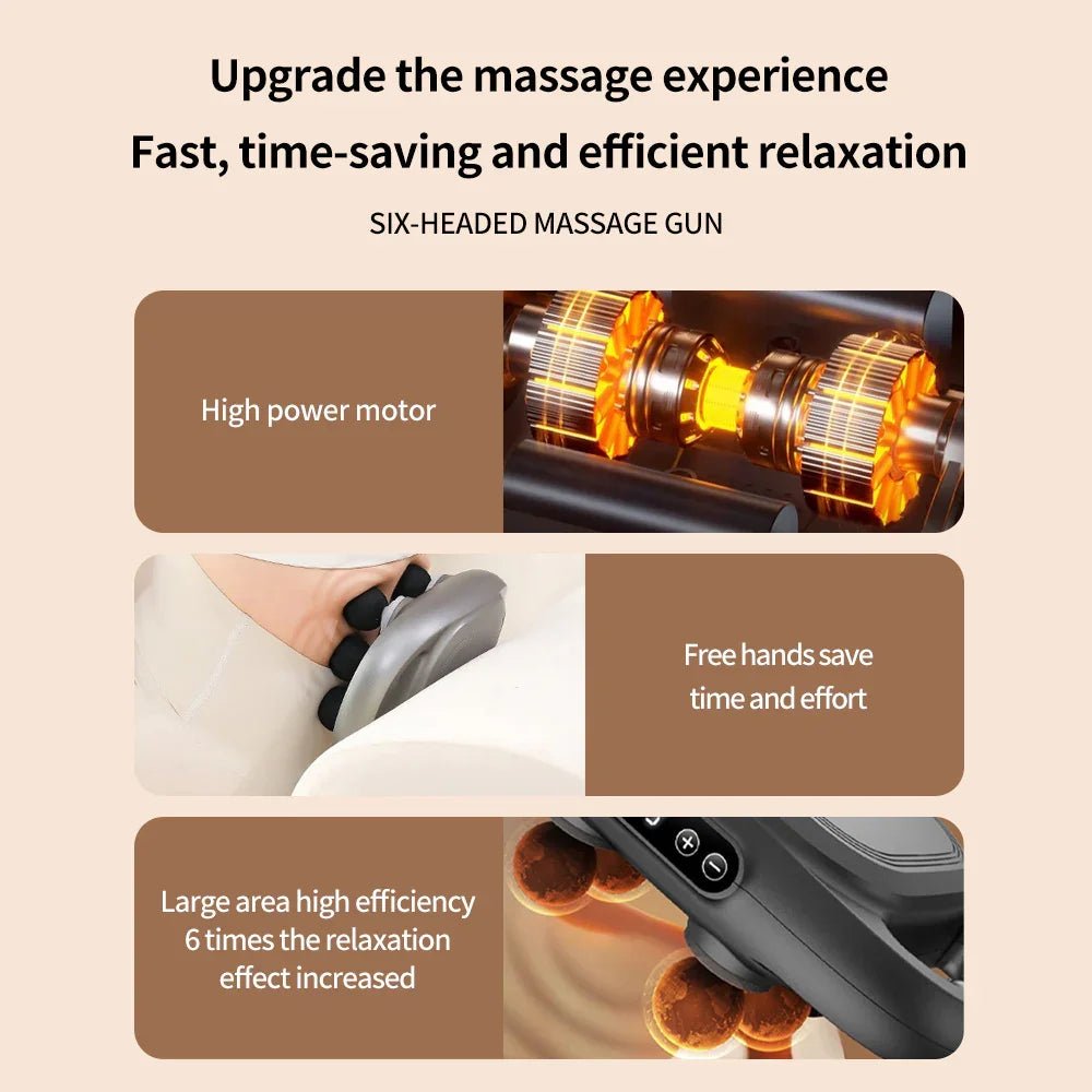 Deep Tissue Massage Gun with 6 Heads for Full Body Relief and Recovery.