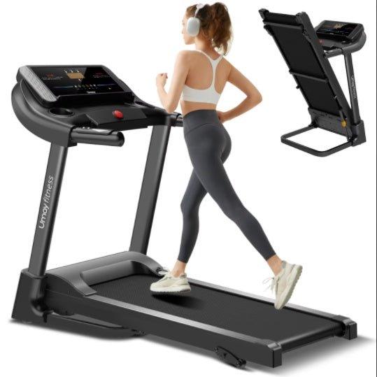 Home Folding Treadmill | 3.0 HP Quiet Motor | 3-Level Incline & Pulse Sensor | 8.7 MPH | 300 lbs Capacity | Compact & Space-Saving. - Fit Plus Now