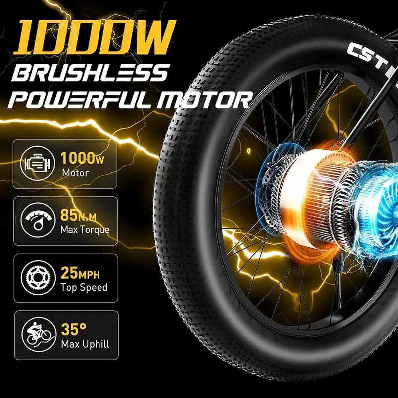 26 inch Fat Tire E-Bike - 1000W Electric Mountain & City Bike