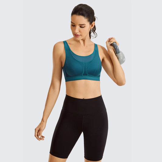 Teal supportive fitness bras for women with wide straps, ideal for gym workouts and active lifestyles