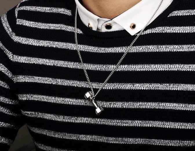 Titanium Barbell Necklace – Stylish Fitness Dumbbell Pendant for Men & Women.
