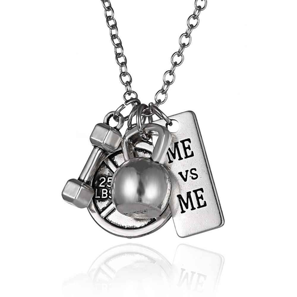 Titanium Steel Dumbbell & Barbell Pendant Necklace – Stylish Gym Jewelry for Fitness Lovers.