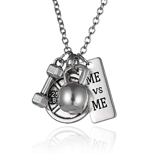 Titanium Steel Dumbbell & Barbell Pendant Necklace – Stylish Gym Jewelry for Fitness Lovers.