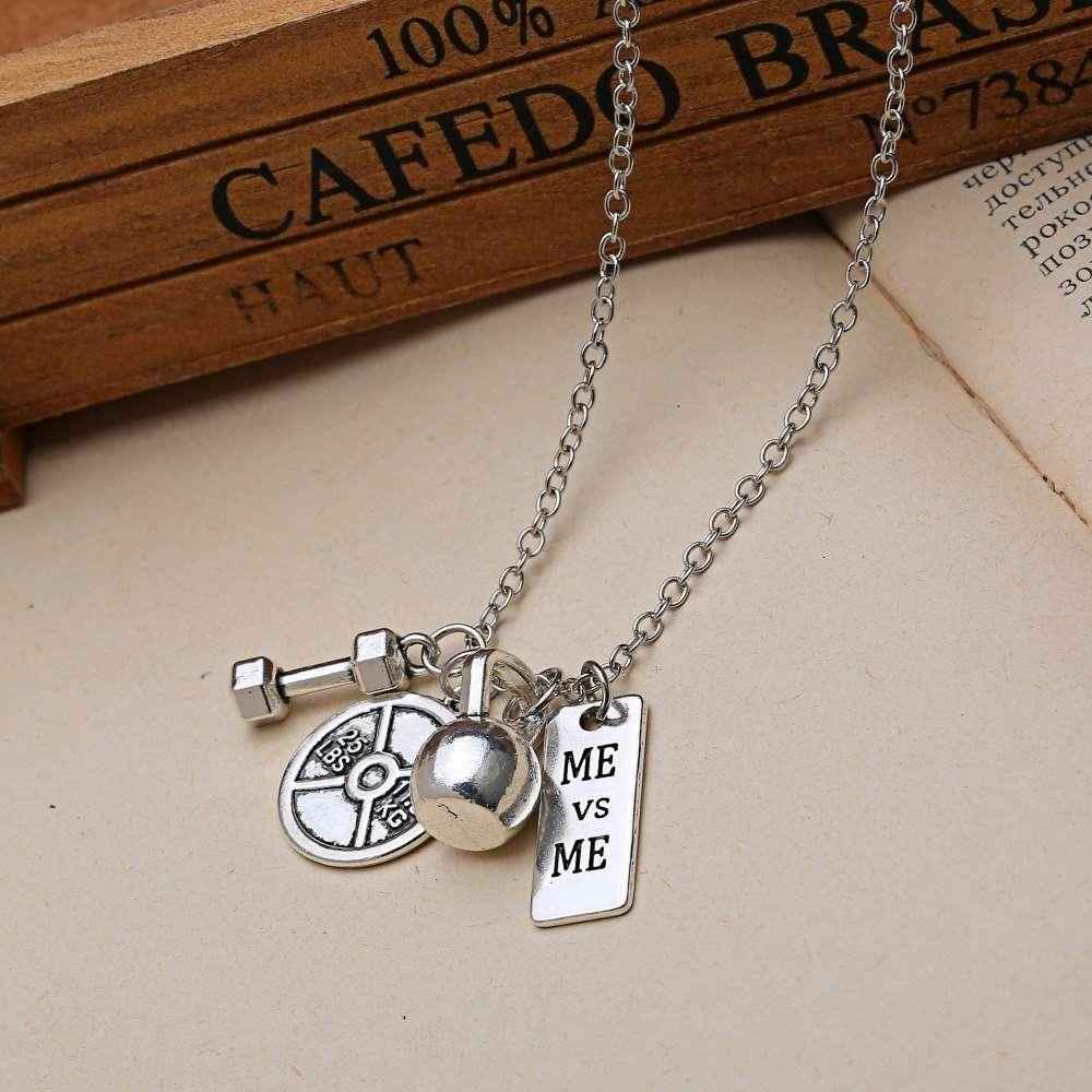Titanium Steel Dumbbell & Barbell Pendant Necklace – Stylish Gym Jewelry for Fitness Lovers.