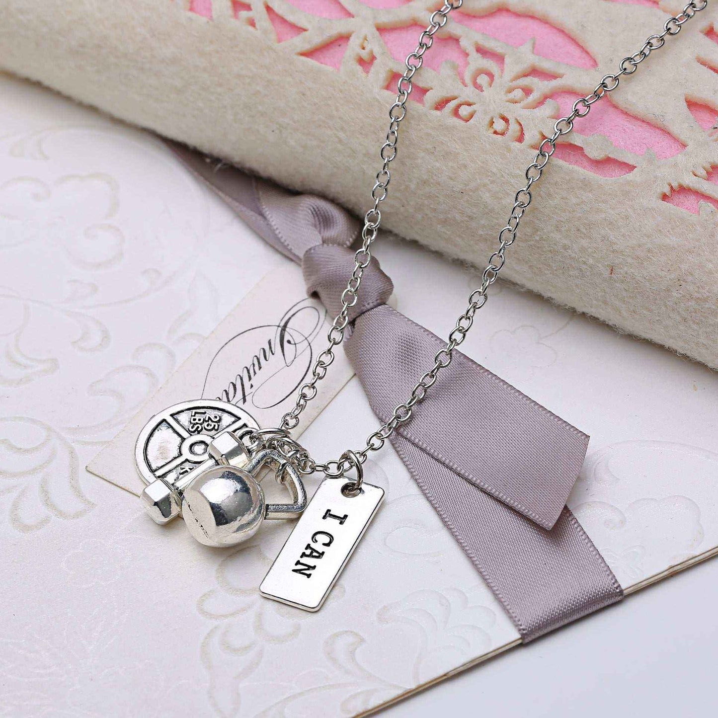 Titanium Steel Dumbbell & Barbell Pendant Necklace – Stylish Gym Jewelry for Fitness Lovers.